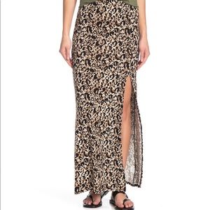 Leopard Print Side Split Maxi Skirt